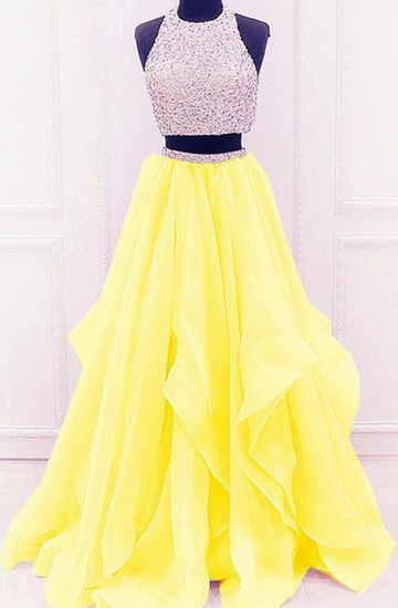 Yellow Prom Dresses,Two Piece Prom Dresses,2 Piece Prom Dresses,Sparkle Prom Dresses HZ1023